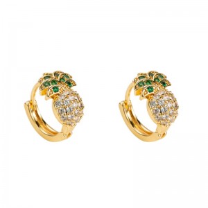 ฤดูใบไม้ผลิและฤดูร้อนใหม่สไตล์ยุโรปและอเมริกาข้ามชายแดนต่างหูสับปะรดรูปต่างหูผู้หญิงทองแดงฝังไมโครต่างหูเพทายเกาหลีน่ารัก