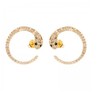 INS ยุโรปและอเมริกาข้ามพรมแดนผลิตภัณฑ์ใหม่ต่างหูโอ้อวดบุคลิกภาพต่างหูรูปงูไมโครอินแลดเพทาย Hip-Hop C- รูป Snake Snake ต่างหู